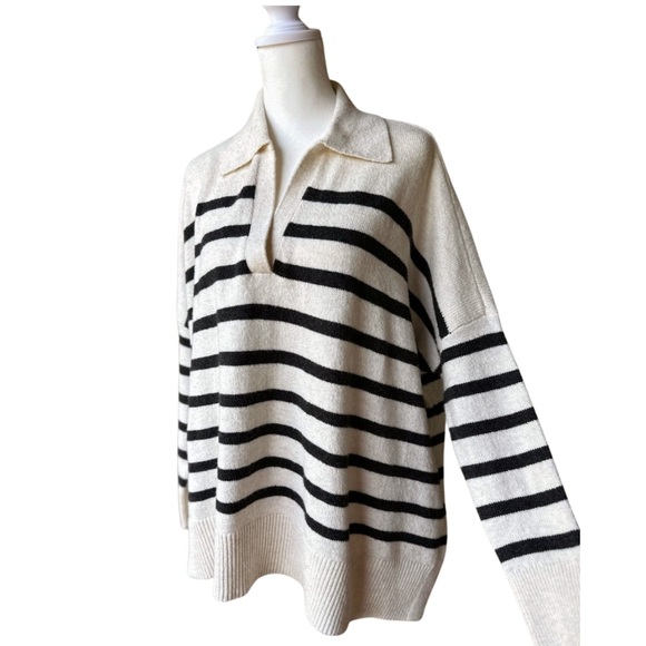 LOFT Sweaters - LOFT Sweter Knit Pullover Collared Stripes V-Neck Cotton Blend Woman’s Size M